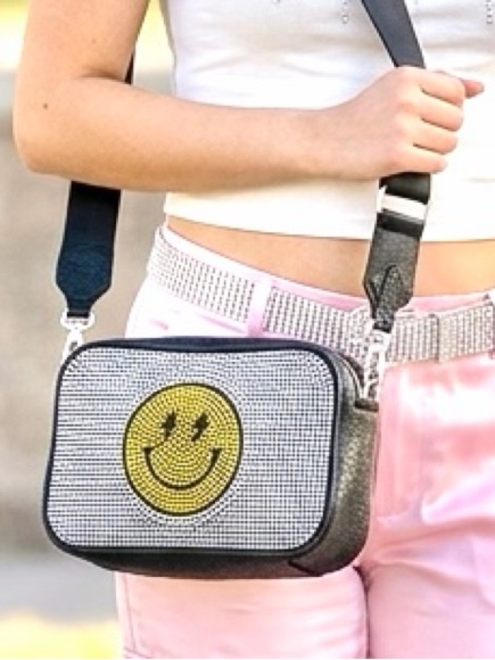 Skinnydip Rhinestone Smiley Emoji Crossbody Bag. Rave Festival Y2K McBling 🙂